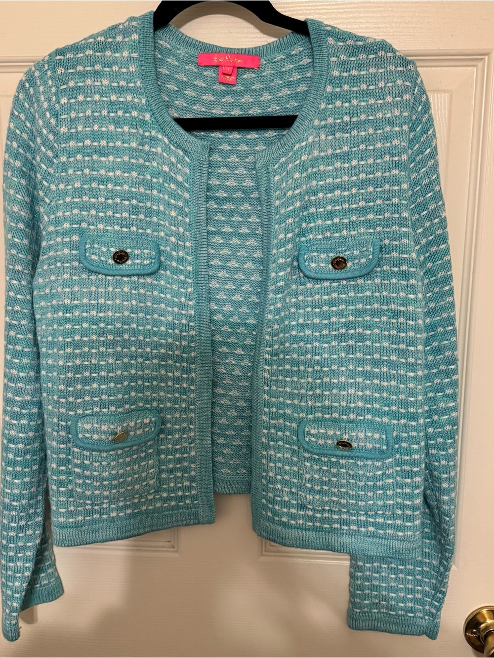 Lilly Pulitzer Bright Aqua Knit Cropped Cardigan Sweater,  size XL
